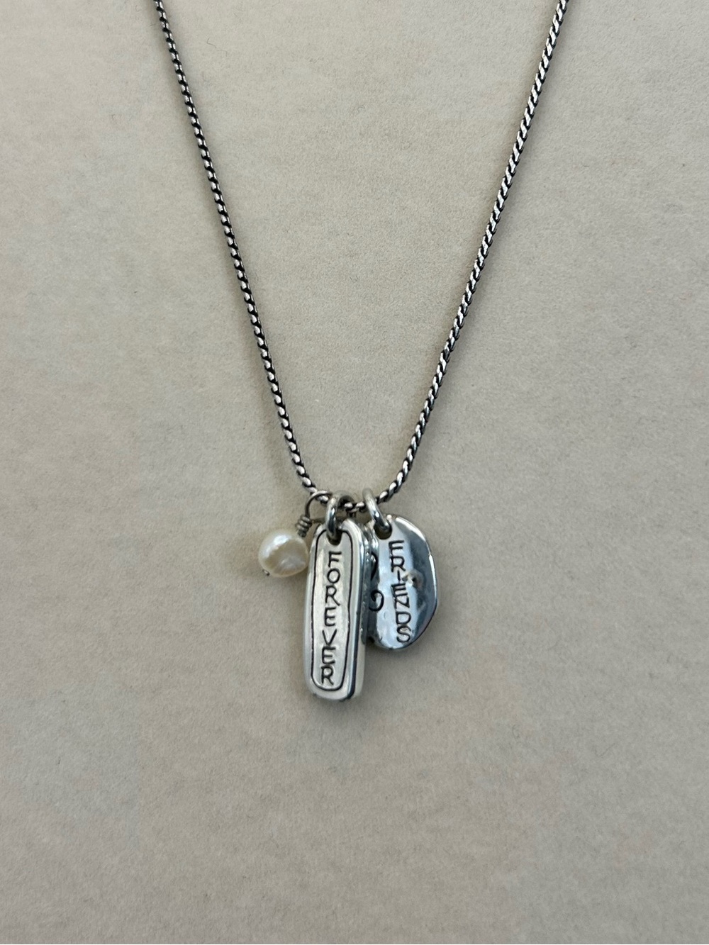 Brighton Forever Friends Charm Necklace 18" Pearl Accent Silver Plated Retired